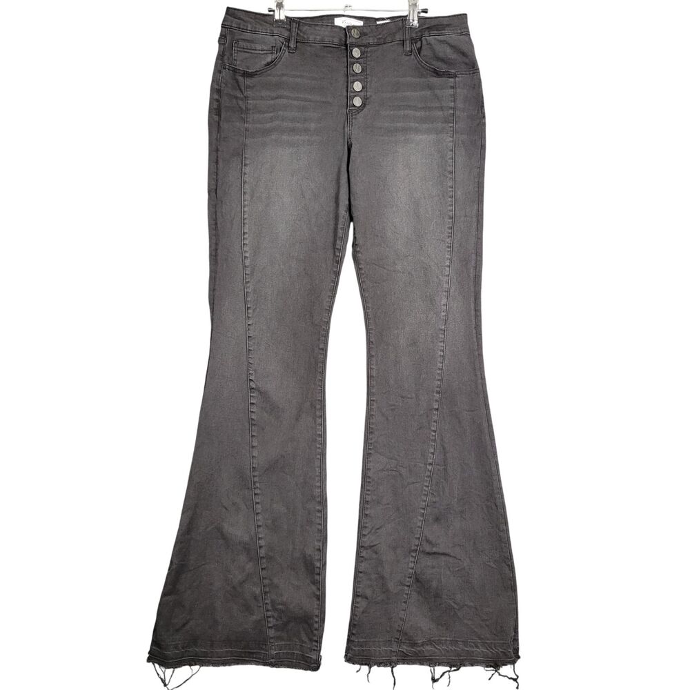 KANCAN VBK2044X Black Mid Rise Super Flare Stretch Denim Jeans Boho SIZE 32